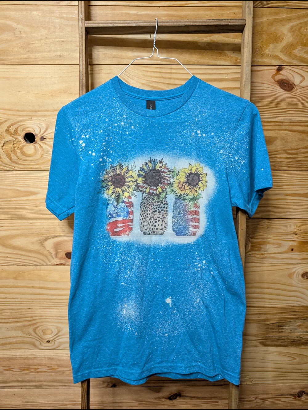 Sublimation Patriotic Sunflower Bleached Crewneck Tee